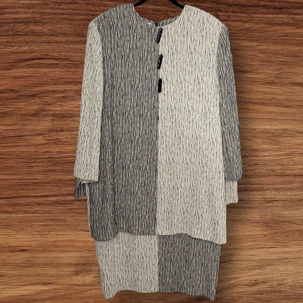NWT VTG 80’s Ildi Marshall Gray Color Block Textured Long Sleeve Dress ~ Size 16 - Picture 4 of 13